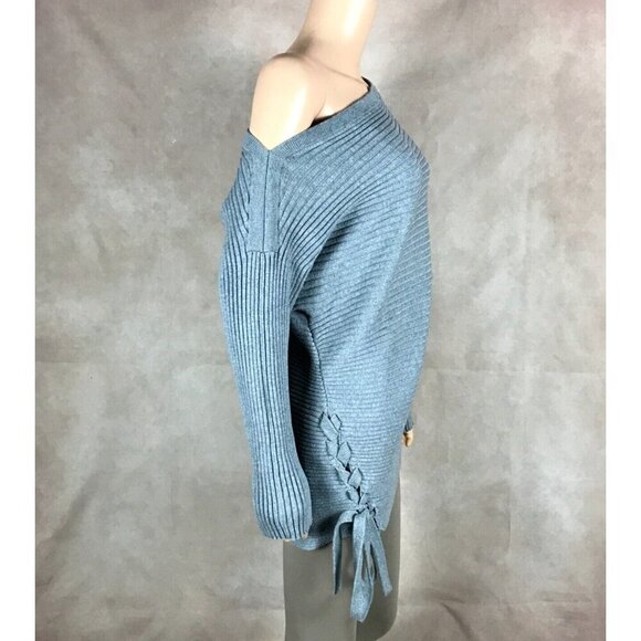 Designers Remix One-Shoulder Gray Ribbed Sweater Size Small - Picture 3 of 6